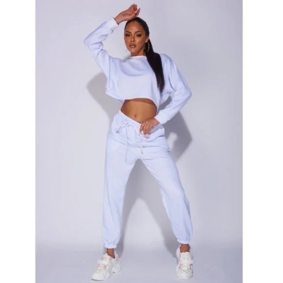 Pants Jumpsuits White Long Sleeve Crop Top And High Waist